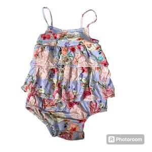 Posh Peanut Ruffle Romper Spaghetti Straps Bellamy Floral 6 12 Bamboo